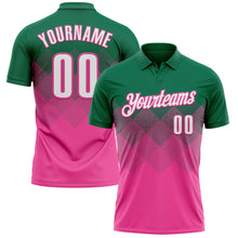 Load image into Gallery viewer, Custom Kelly Green White-Pink 3D Gradient Square Shape Performance Polo Shirt