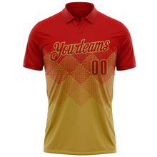 Load image into Gallery viewer, Custom Red Old Gold 3D Gradient Square Shape Performance Polo Shirt