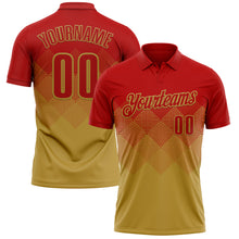 Load image into Gallery viewer, Custom Red Old Gold 3D Gradient Square Shape Performance Polo Shirt