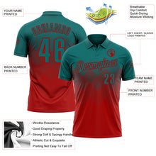 Load image into Gallery viewer, Custom Teal Red 3D Gradient Square Shape Performance Polo Shirt