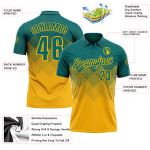 Load image into Gallery viewer, Custom Teal Gold 3D Gradient Square Shape Performance Polo Shirt
