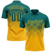 Load image into Gallery viewer, Custom Teal Gold 3D Gradient Square Shape Performance Polo Shirt