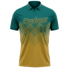 Load image into Gallery viewer, Custom Teal Old Gold 3D Gradient Square Shape Performance Polo Shirt