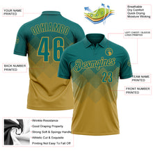 Load image into Gallery viewer, Custom Teal Old Gold 3D Gradient Square Shape Performance Polo Shirt