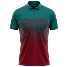 Load image into Gallery viewer, Custom Teal Crimson 3D Gradient Square Shape Performance Polo Shirt