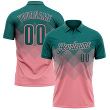 Load image into Gallery viewer, Custom Teal Medium Pink 3D Gradient Square Shape Performance Polo Shirt