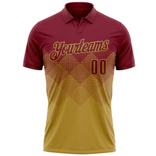 Load image into Gallery viewer, Custom Crimson Old Gold 3D Gradient Square Shape Performance Polo Shirt