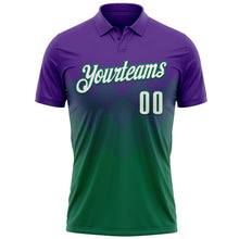 Load image into Gallery viewer, Custom Purple White-Kelly Green 3D Gradient Square Shape Performance Polo Shirt