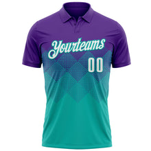 Load image into Gallery viewer, Custom Purple White-Aqua 3D Gradient Square Shape Performance Polo Shirt