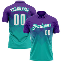 Load image into Gallery viewer, Custom Purple White-Aqua 3D Gradient Square Shape Performance Polo Shirt