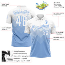 Load image into Gallery viewer, Custom White Light Blue 3D Gradient Square Shape Performance Polo Shirt