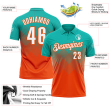 Load image into Gallery viewer, Custom Aqua White-Orange 3D Gradient Square Shape Performance Polo Shirt