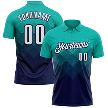 Load image into Gallery viewer, Custom Aqua White-Navy 3D Gradient Square Shape Performance Polo Shirt