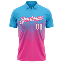 Load image into Gallery viewer, Custom Sky Blue White-Pink 3D Gradient Square Shape Performance Polo Shirt