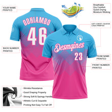 Load image into Gallery viewer, Custom Sky Blue White-Pink 3D Gradient Square Shape Performance Polo Shirt