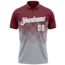 Load image into Gallery viewer, Custom Burgundy White-Gray 3D Gradient Square Shape Performance Polo Shirt