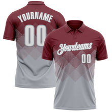 Load image into Gallery viewer, Custom Burgundy White-Gray 3D Gradient Square Shape Performance Polo Shirt
