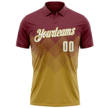 Load image into Gallery viewer, Custom Burgundy White-Old Gold 3D Gradient Square Shape Performance Polo Shirt
