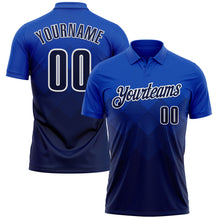Load image into Gallery viewer, Custom Thunder Blue Navy-White 3D Gradient Square Shape Performance Polo Shirt
