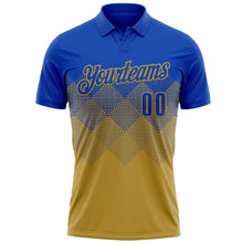Load image into Gallery viewer, Custom Thunder Blue Old Gold 3D Gradient Square Shape Performance Polo Shirt