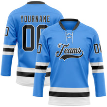 Load image into Gallery viewer, Custom Sky Blue Black-White Hockey Lace Neck Jersey