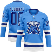 Load image into Gallery viewer, Custom Sky Blue Royal-White Hockey Lace Neck Jersey