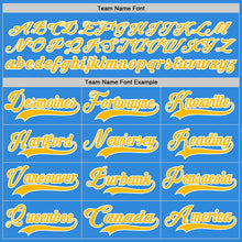 Load image into Gallery viewer, Custom Sky Blue Gold-White Hockey Lace Neck Jersey