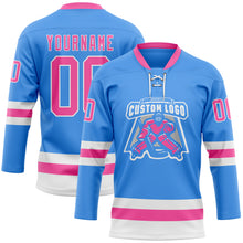 Load image into Gallery viewer, Custom Sky Blue Pink-White Hockey Lace Neck Jersey