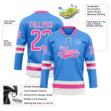Load image into Gallery viewer, Custom Sky Blue Pink-White Hockey Lace Neck Jersey