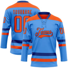Load image into Gallery viewer, Custom Sky Blue Orange-Royal Hockey Lace Neck Jersey