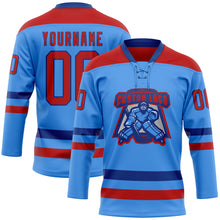 Load image into Gallery viewer, Custom Sky Blue Red-Royal Hockey Lace Neck Jersey