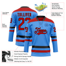 Load image into Gallery viewer, Custom Sky Blue Red-Black Hockey Lace Neck Jersey