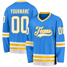 Load image into Gallery viewer, Custom Powder Blue White-Gold Hockey Jersey