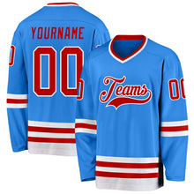 Load image into Gallery viewer, Custom Powder Blue Red-White Hockey Jersey