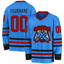 Load image into Gallery viewer, Custom Powder Blue Red-Black Hockey Jersey