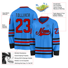 Load image into Gallery viewer, Custom Powder Blue Red-Black Hockey Jersey