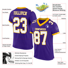 Load image into Gallery viewer, Custom Purple White-Gold Mesh Authentic Football Jersey