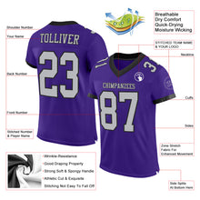 Load image into Gallery viewer, Custom Purple Gray-Black Mesh Authentic Football Jersey