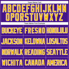 Load image into Gallery viewer, Custom Purple Gold-White Mesh Authentic Throwback Baseball Jersey