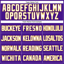 Load image into Gallery viewer, Custom Purple White-Gold Mesh Authentic Throwback Baseball Jersey