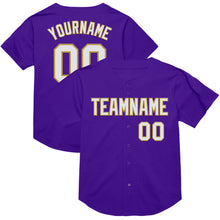 Load image into Gallery viewer, Custom Purple White-Old Gold Mesh Authentic Throwback Baseball Jersey