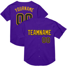 Load image into Gallery viewer, Custom Purple Black-Gold Mesh Authentic Throwback Baseball Jersey