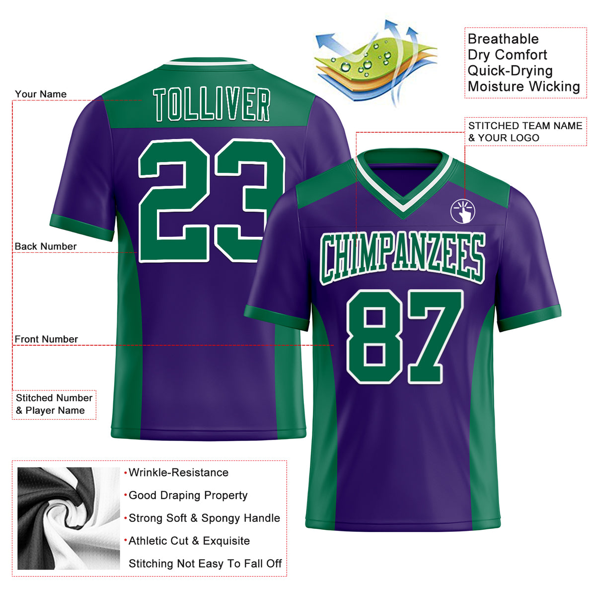 Custom Purple Kelly GreenWhite Mesh Authentic Football Jersey Fast Shipping FiitgCustom