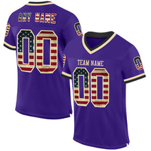 Load image into Gallery viewer, Custom Purple Vintage USA Flag Cream-Black Mesh Authentic Throwback Football Jersey