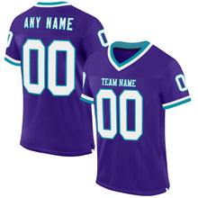 Load image into Gallery viewer, Custom Purple White-Teal Mesh Authentic Throwback Football Jersey