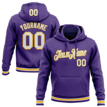 Load image into Gallery viewer, Custom Stitched Purple White-Gold Sports Pullover Sweatshirt Hoodie