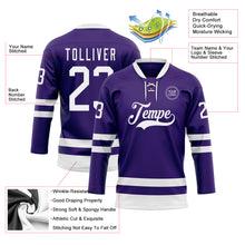 Load image into Gallery viewer, Custom Purple White Hockey Lace Neck Jersey