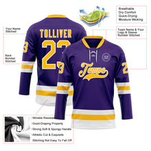 Load image into Gallery viewer, Custom Purple Gold-White Hockey Lace Neck Jersey
