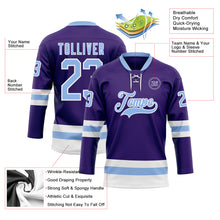 Load image into Gallery viewer, Custom Purple Light Blue-White Hockey Lace Neck Jersey