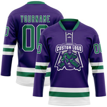Load image into Gallery viewer, Custom Purple Kelly Green-White Hockey Lace Neck Jersey